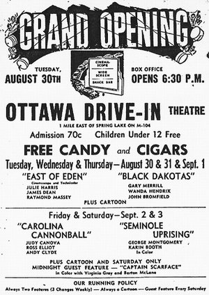 M-104 Drive-In Theatre - Ottawa Grand Opening Ad 8-29-55